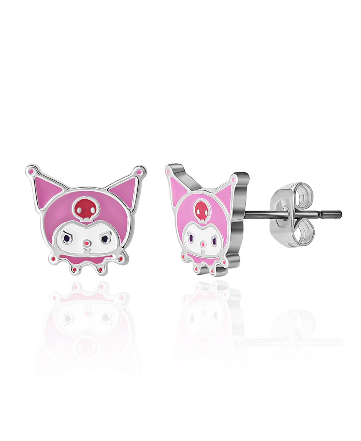 Sanrio Womens Hello Kitty and Friends Silver Plated and Enamel Stud Earrings - Kuromi, Officially Licensed - White, purple