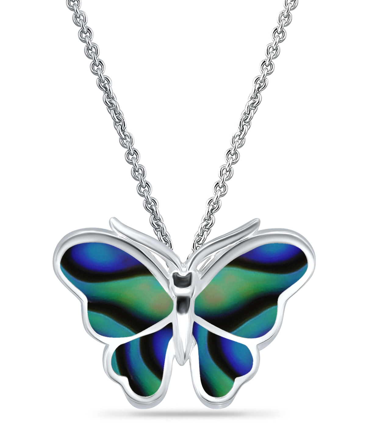 Macy's Abalone Inlay Butterfly Necklace In Silver