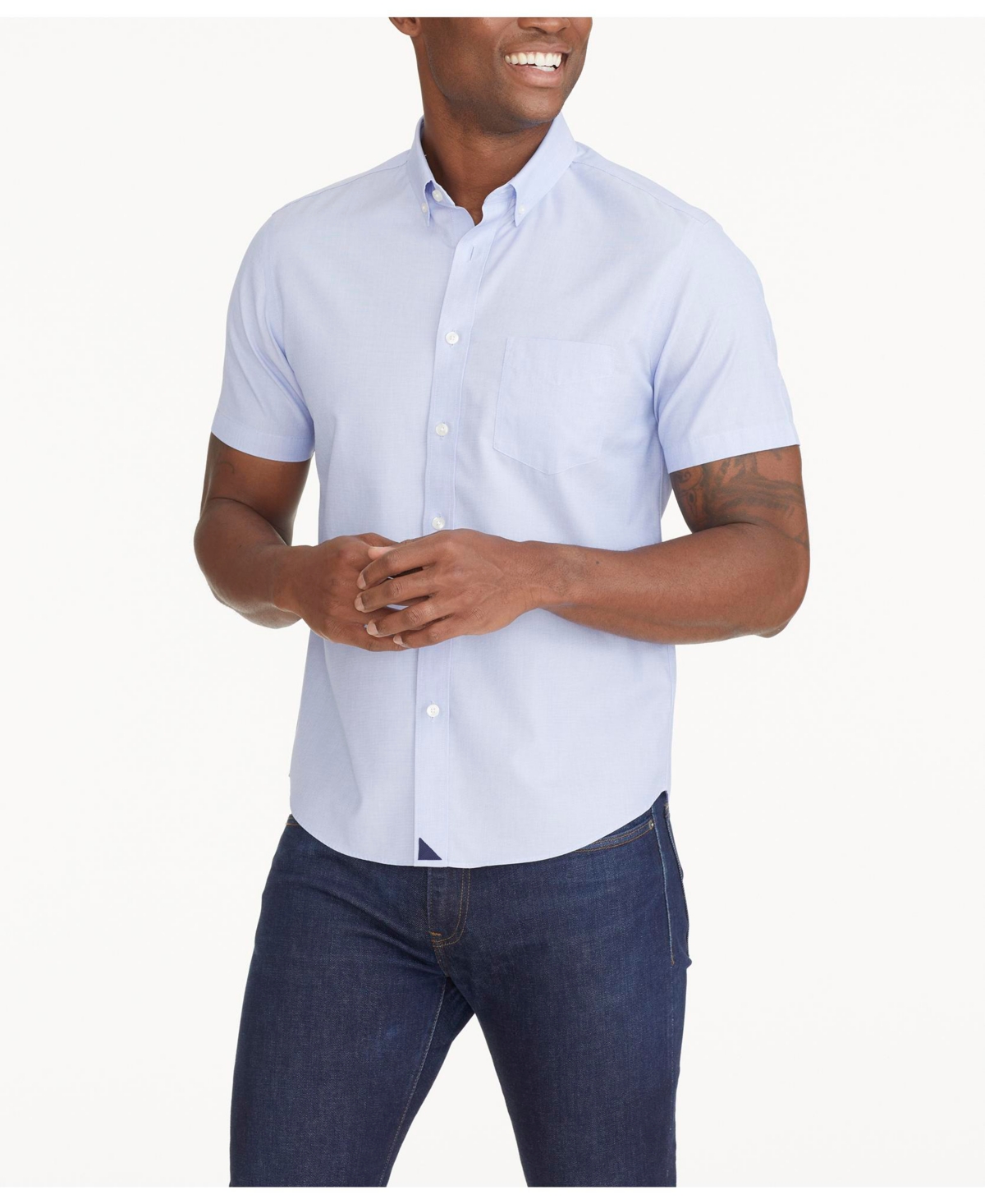 Untuck it Men's Regular Fit Wrinkle-Free Short-Sleeve Hillstowe Button Up Shirt - Blue