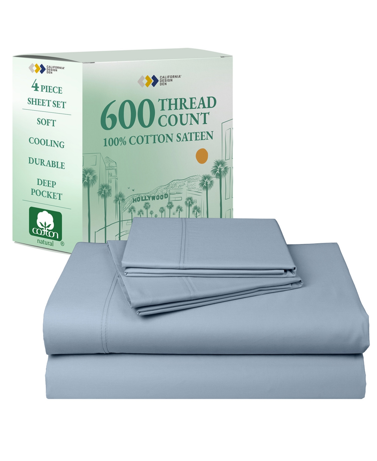 Design Den 5-Star Luxury Sheet Set - 600 Thread Count 100% Cotton Sateen, Soft & Crisp Bed Sheets