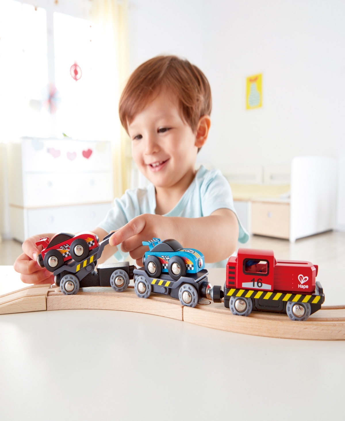 Hape Race Car Transporter Towing Playset In Multi