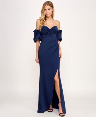 Emerald Sundae - Juniors' Off-the-Shoulder Slit Gown