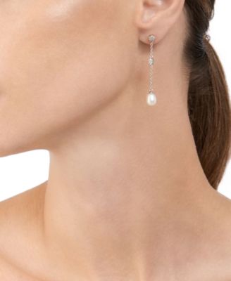 Silver-Tone Freshwater Pearl (7mm) Drop Earrings