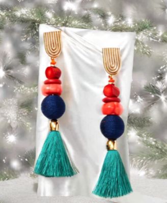 Dokra Gemstone Tassel Earrings