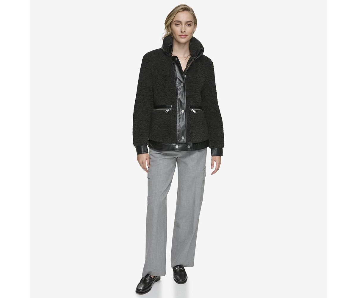 Andrew Marc Women's Zepita Mixed Media Faux Leather Shirt Jacket