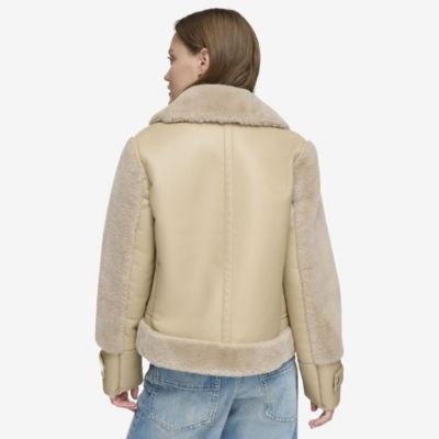 Women's Vellica pebbled faux shearling motor jacket