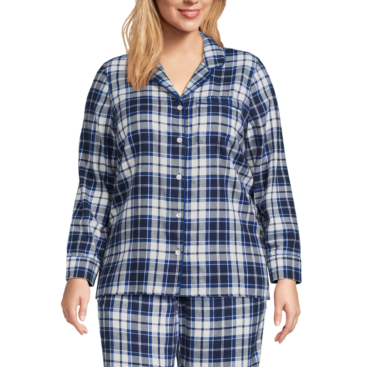 Women's Plus Size Long Sleeve Print Flannel Pajama Top - Evening blue starry night cow