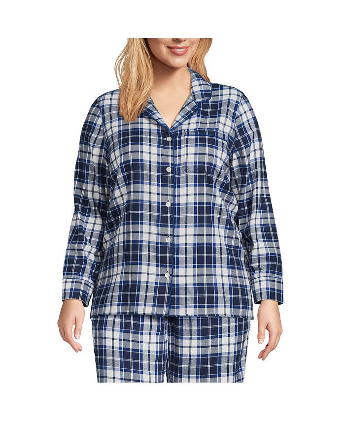Women's Plus Size Long Sleeve Print Flannel Pajama Top
