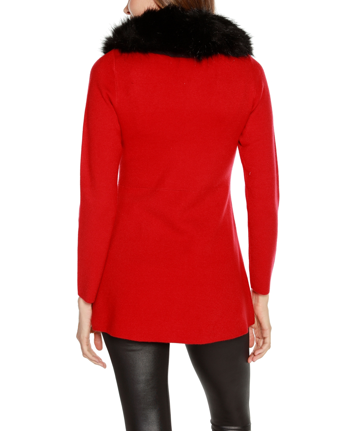 Belldini Women's Black Label Faux Fur Collar Cardigan Sweater In Deep Emerald,black