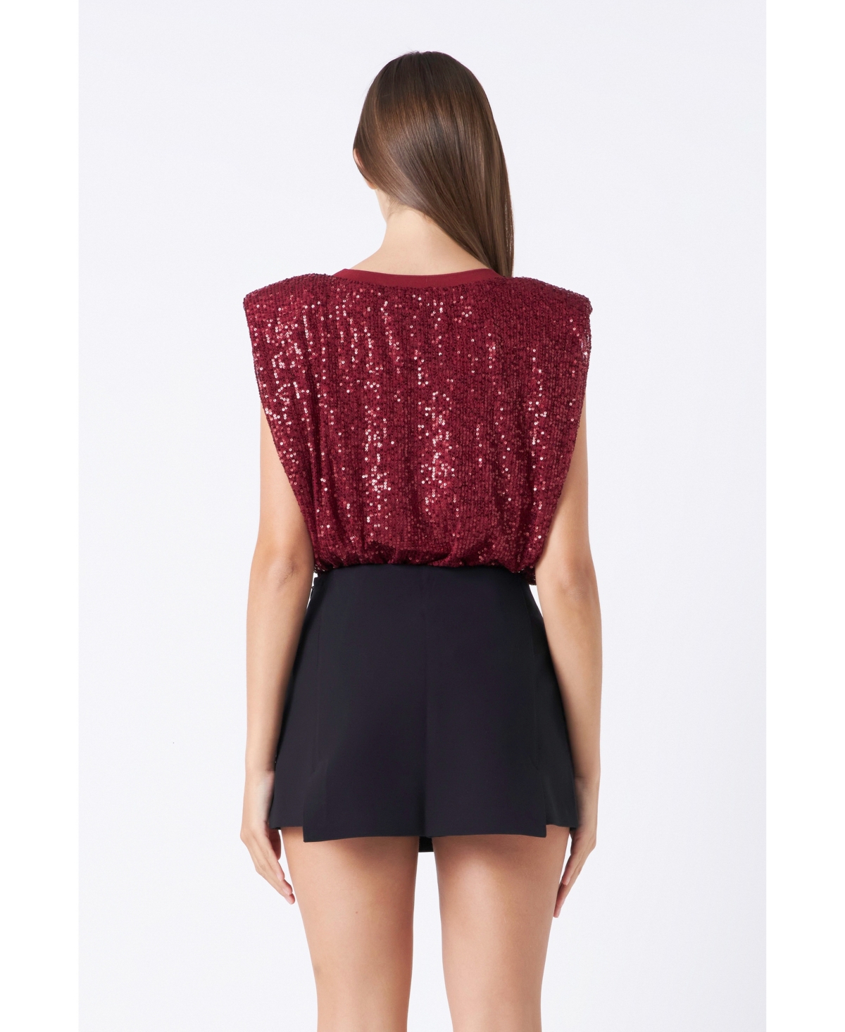 endless rose Women's Sequin Shoulder Pad Top