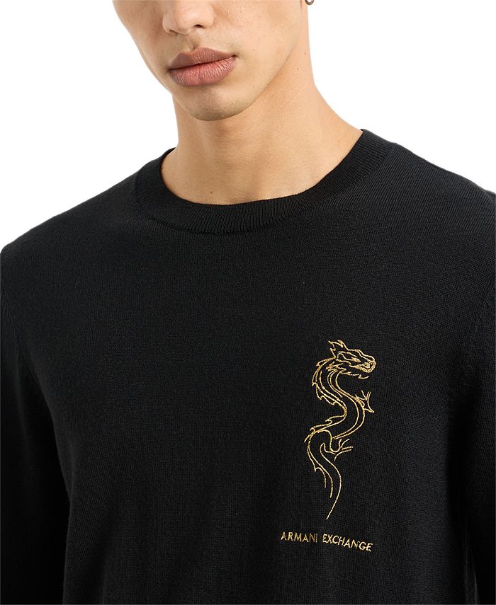 AX Armani Exchange Men's Long Sleeve Embroidered Dragon Crewneck