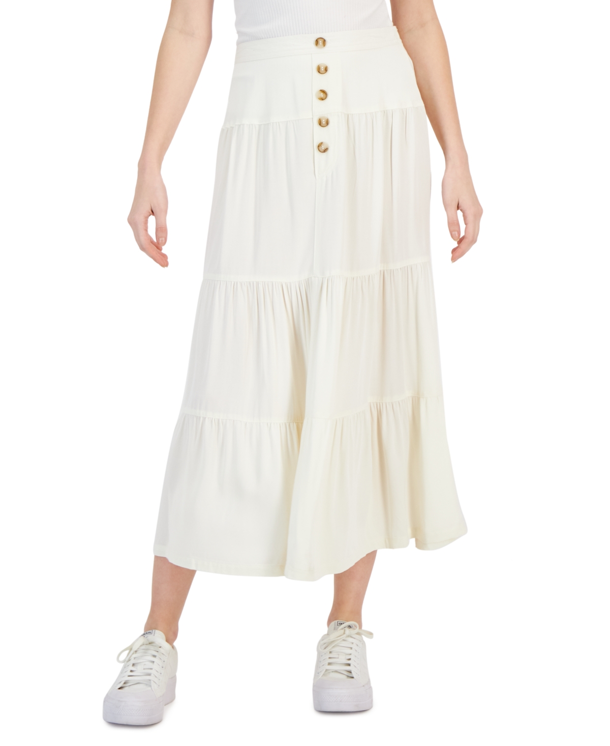 Juniors' Tiered Midi Skirt - White