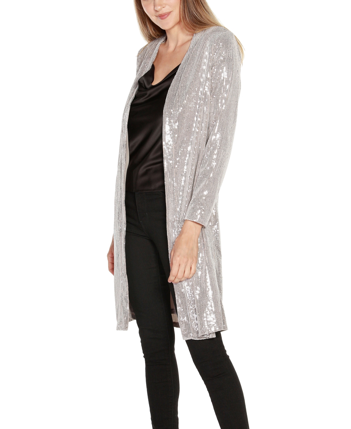 Belldini Black Label Women's Stretch Velvet Sequin Knit Duster Top