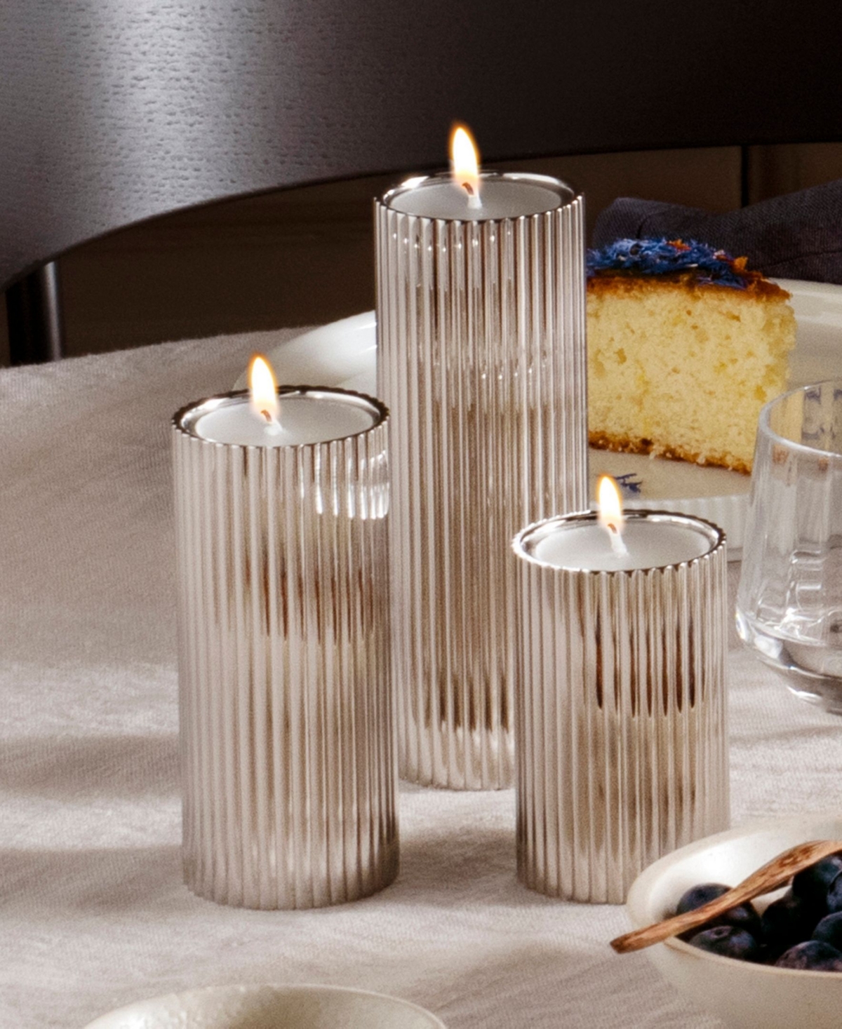 Shop Georg Jensen Bernadotte Tealight And Candleholder 3 Piece Set In Silver