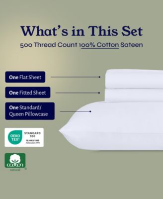 100% Extra Long Staple Cotton, 500 Thread Count Sateen Weave Sheet Set