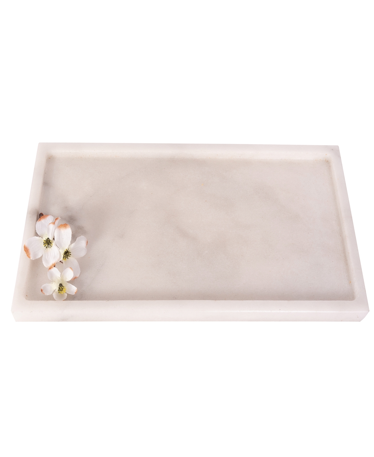 Artifacts Trading Company Marble Rectangular Tray, 15" X 8" X 0.3" In White Matte