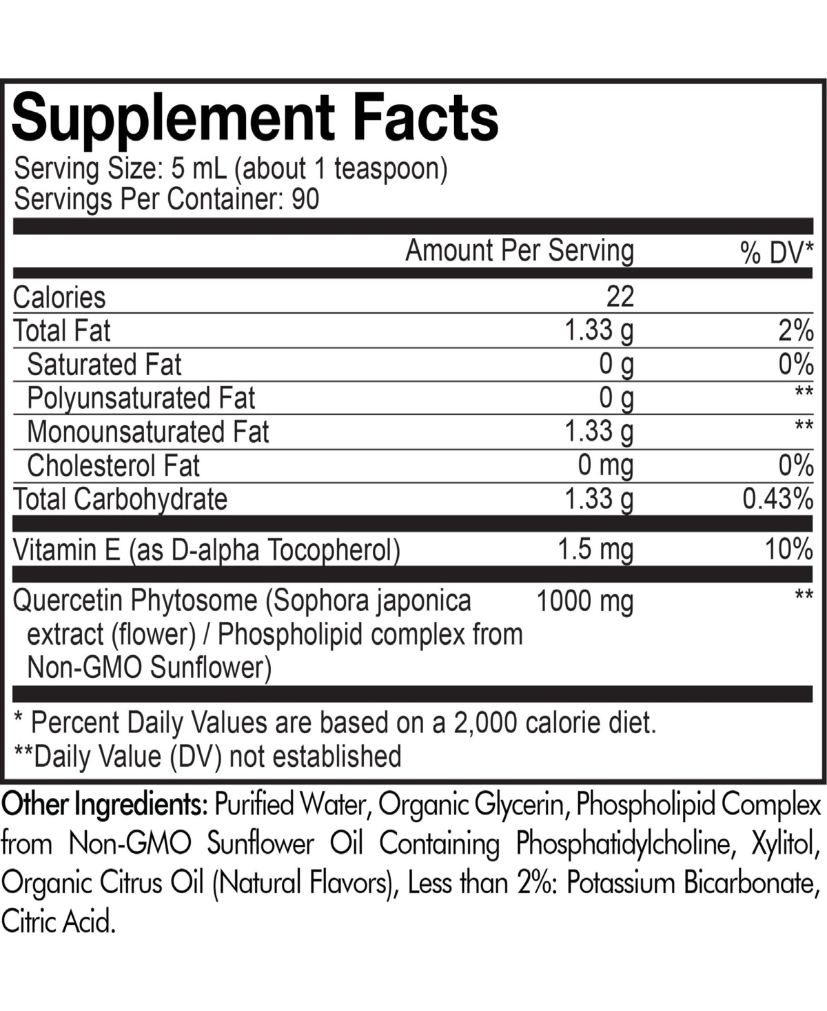 Codeage Liposomal Quercetin Phytosome Liquid Drops Supplement, Vitamin E, Phospholipid, Non-gmo, 3 Months Supply, Servings