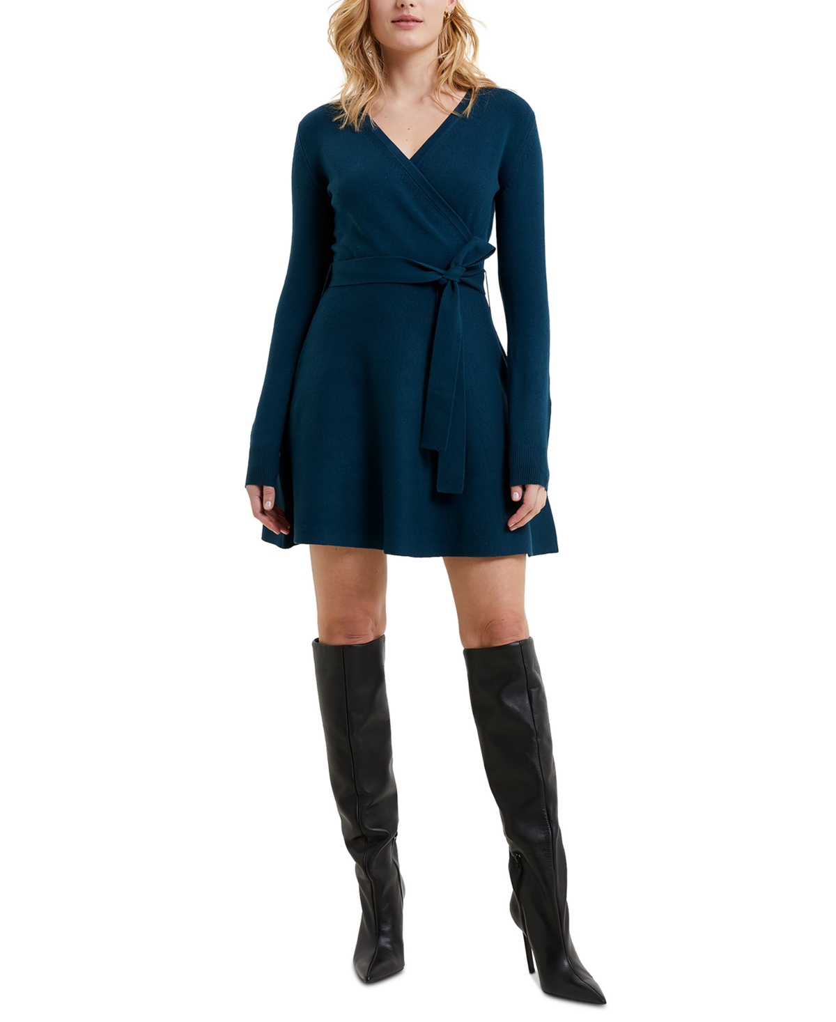 French Connection Women's Surplice-neck Mini Wrap Dress In Deep Teal