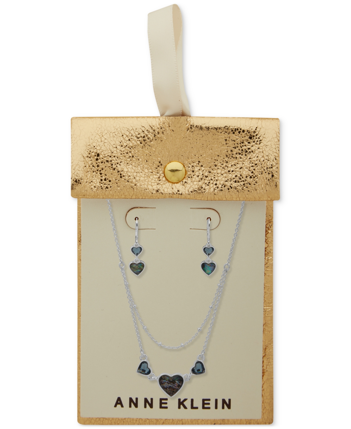 Shop Anne Klein Silver-tone Stone Heart Layered Statement Necklace & Drop Earrings Set In Purple