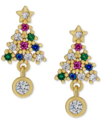 Macy's - Multi-Gemstone Christmas Tree Dangle Stud Earrings (1/2 ct. t.w.) in 14k Gold-Plated Sterling Silver