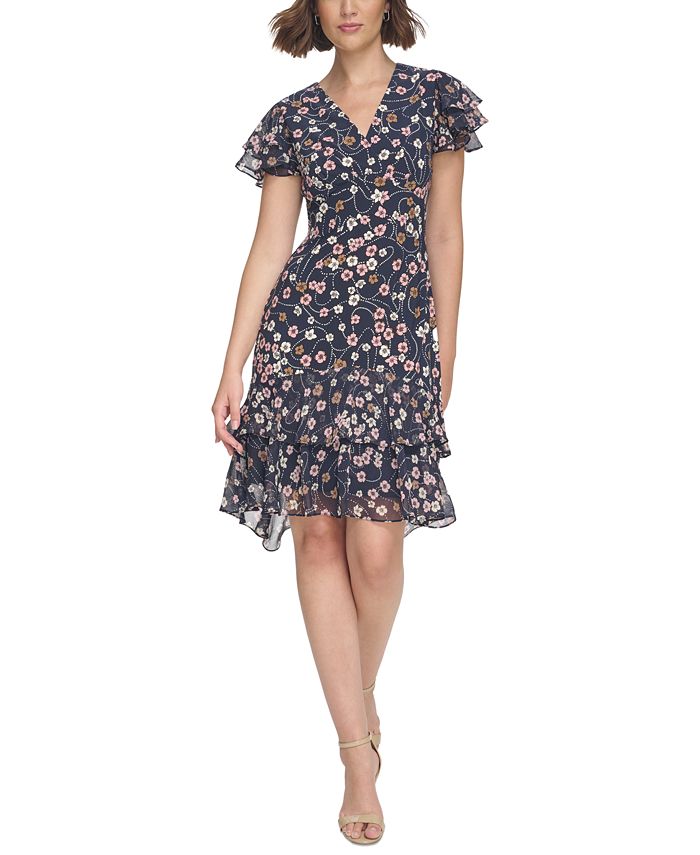 Tommy Hilfiger Petite Floral-Print Ruffled A-Line Dress - Macy's