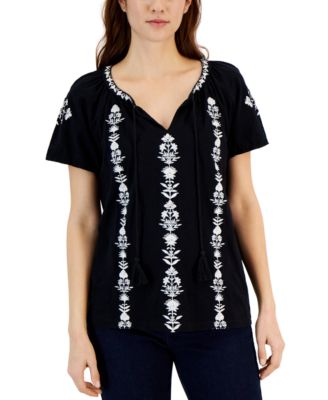 売れ筋商品|||スタイルアンドコー カットソー トップス レディース Women's Embroidered Cotton Peasant Top, Exclusively at Macy's Bright White Style & Co Women's Cotton Embroidered Peasant Top, Created