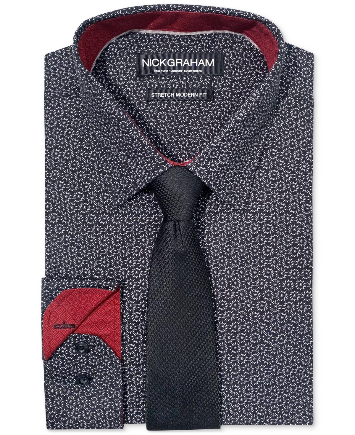 Men's Slim-Fit Stipple Circle Dress Shirt & Tie Set - Burg Multi