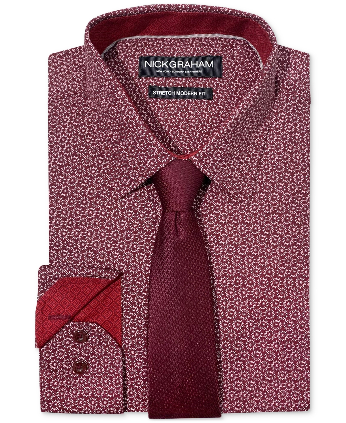 Nick Graham Men's Slim-fit Stipple Circle Dress Shirt & Tie Set In Burg Multi