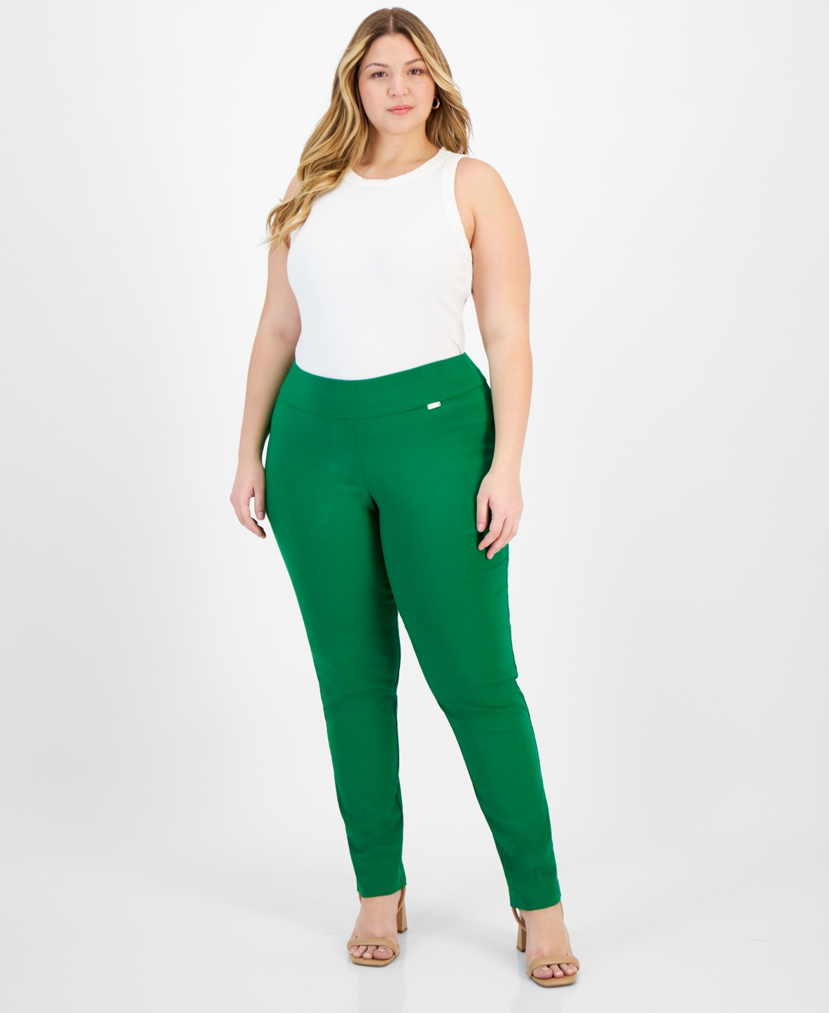 Inc International Concepts Plus And Petite Plus Size Tummy-control Skinny Pants, Created For Macy's In Bright Pine