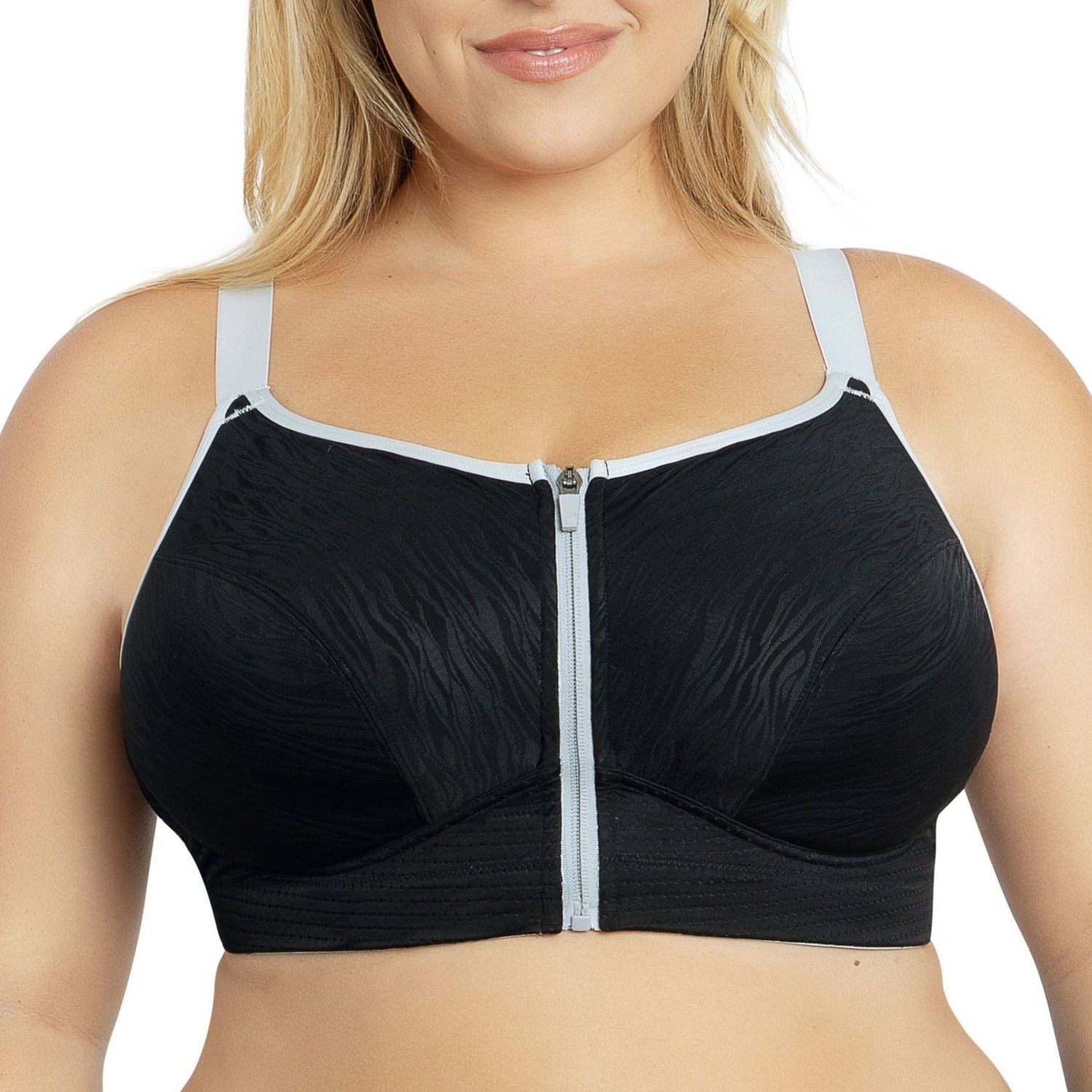 Plus Size Wave Wire-free Zip Front Sports Bra