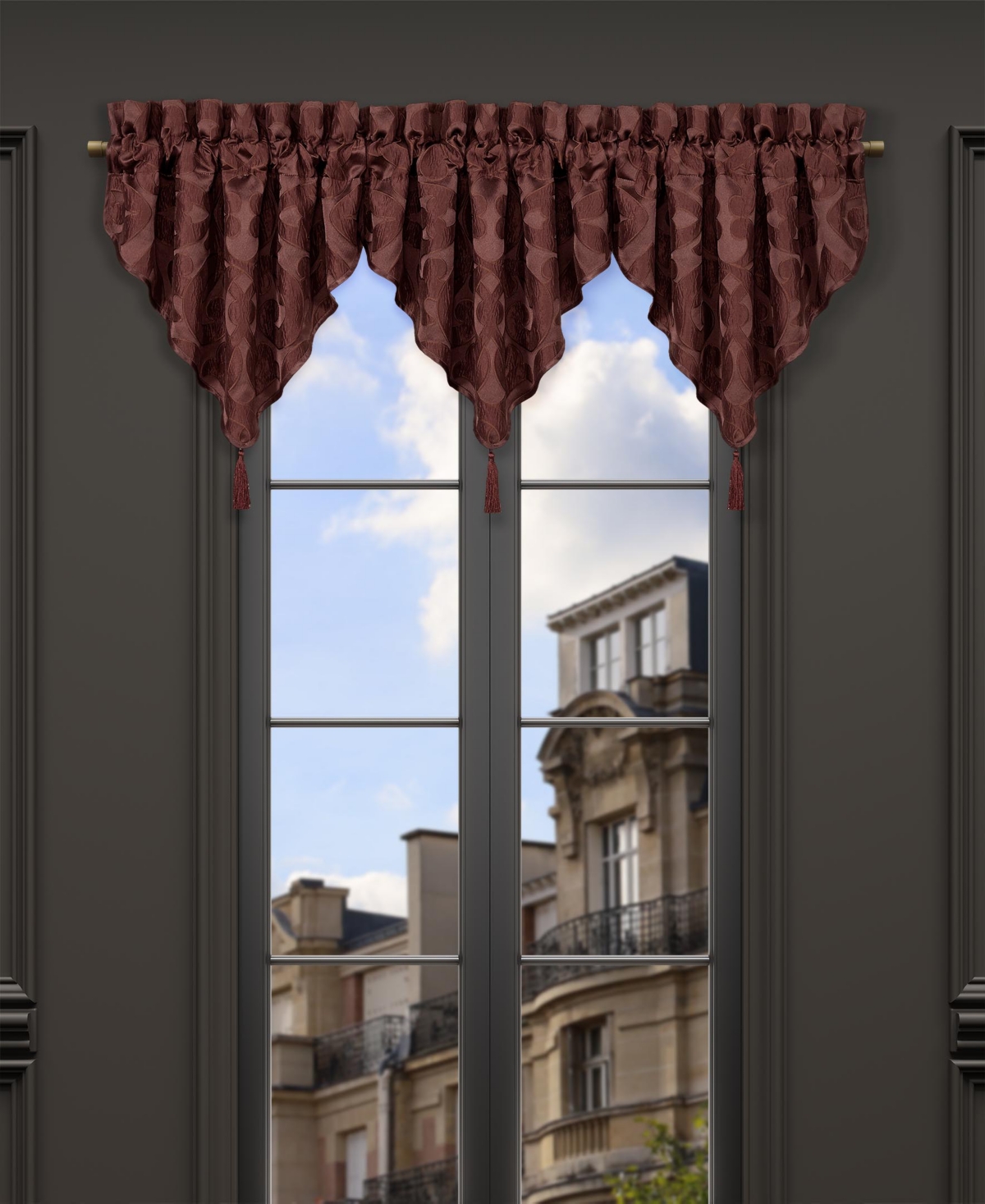 La Boheme Ascot Window Valance, 40" x 21" - Maroon