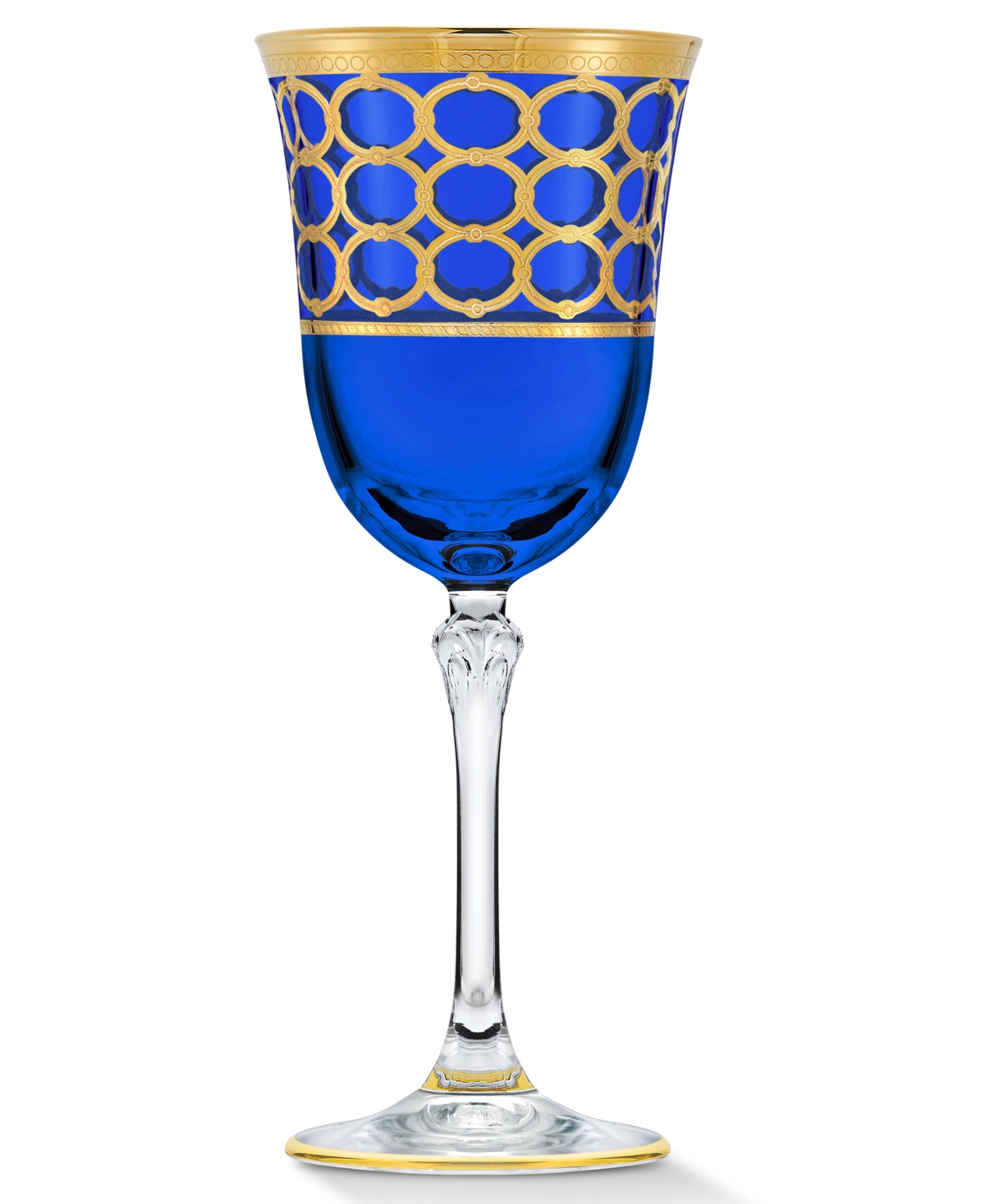 Lorren Home Trends CobaltWhite Wine Goblet with Gold-Tone Rings, Set of 4 - Blue
