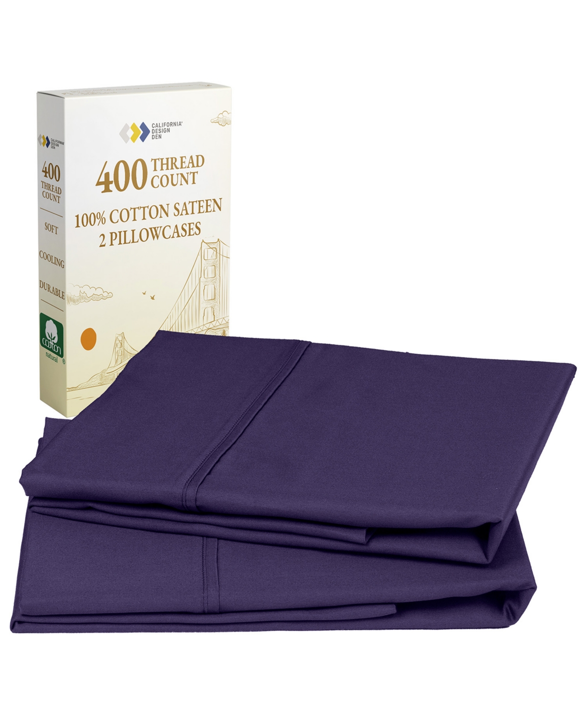California Design Den Set - 400 Thread Count, 100% Cotton Sateen, Set of 2 Pillow Covers, Breathable, Cooling, Soft for Quality Sleep by