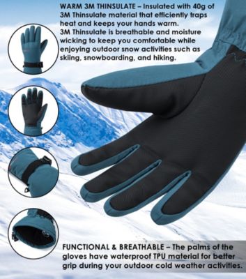 Mens Waterproof Ski Gloves Snowboarding 3M Thinsulate Winter Gloves