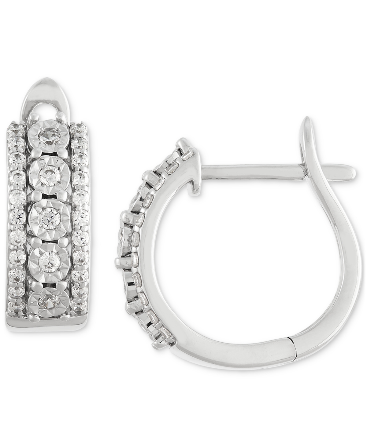 Lab Grown Diamond Huggie Hoop Earrings (1/3 ct. t.w.) in Sterling Silver, 0.56" - Sterling Silver