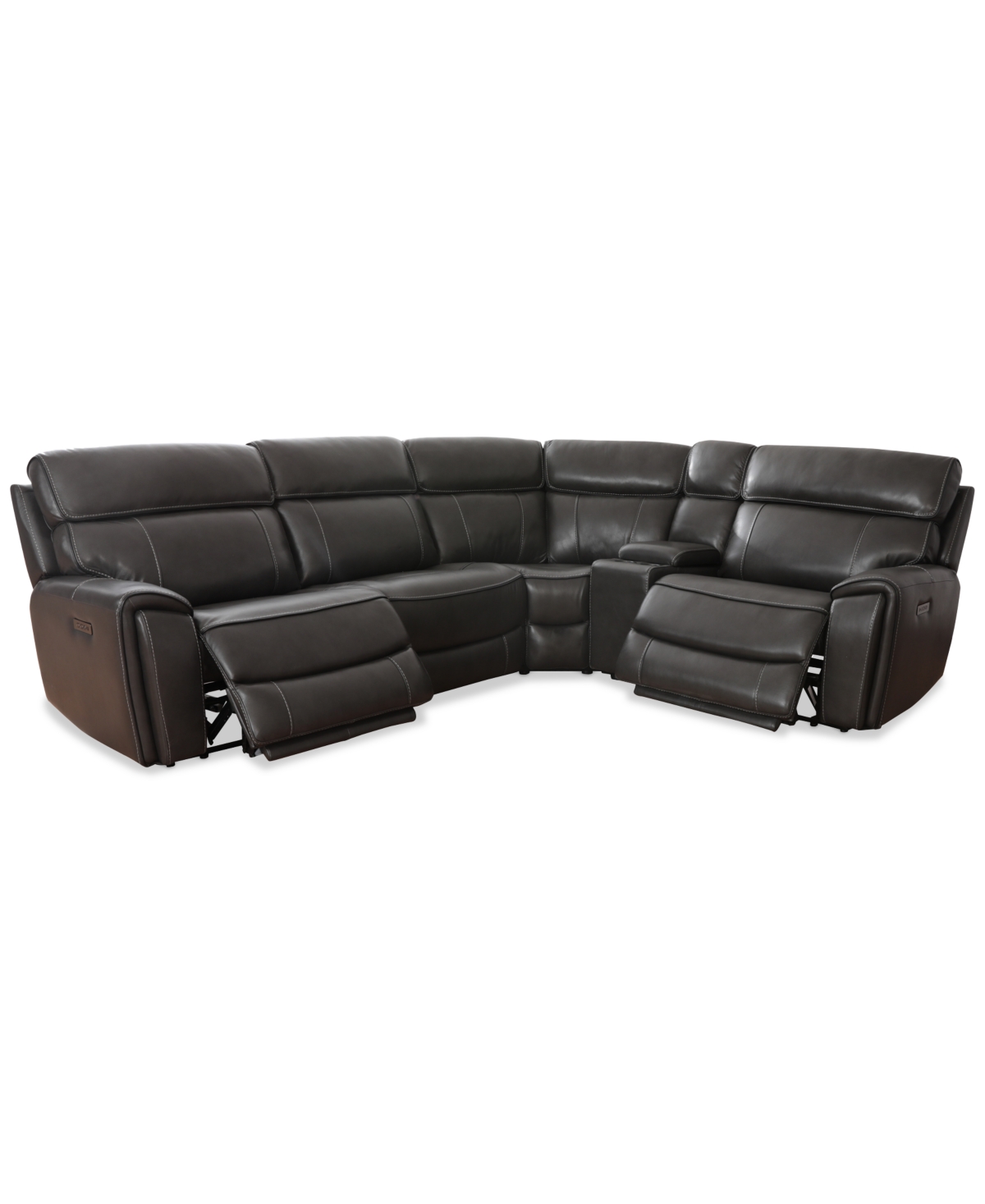 Macy's Hutchenson 119.5" 5-pc, Zero Gravity Leather Sectional With Power Recliners And Console, Created For In Grey