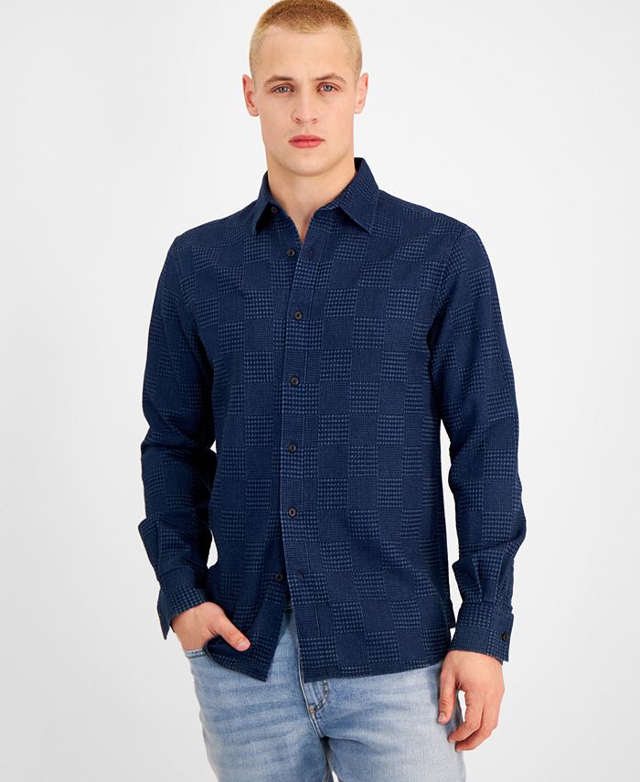 Sun + Stone Men's Cristiano Long Sleeve Button-Front Patchwork Shirt ...