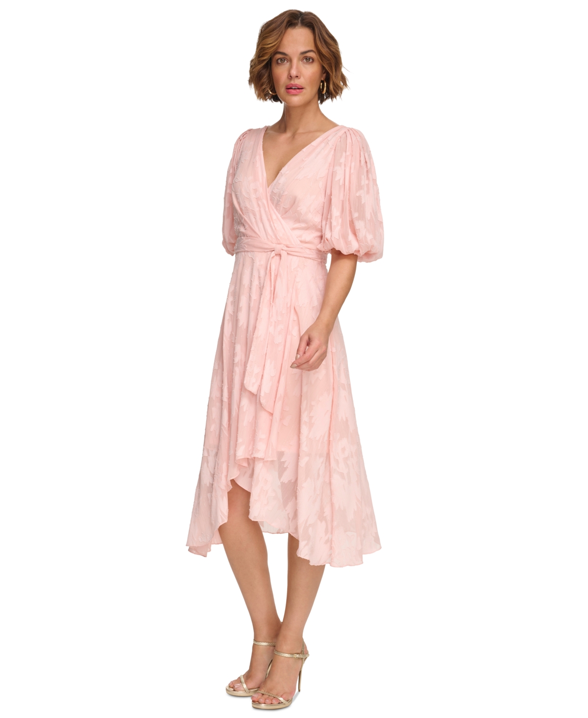 Shop Dkny Women's Floral-jacquard Faux-wrap Dress In Blush