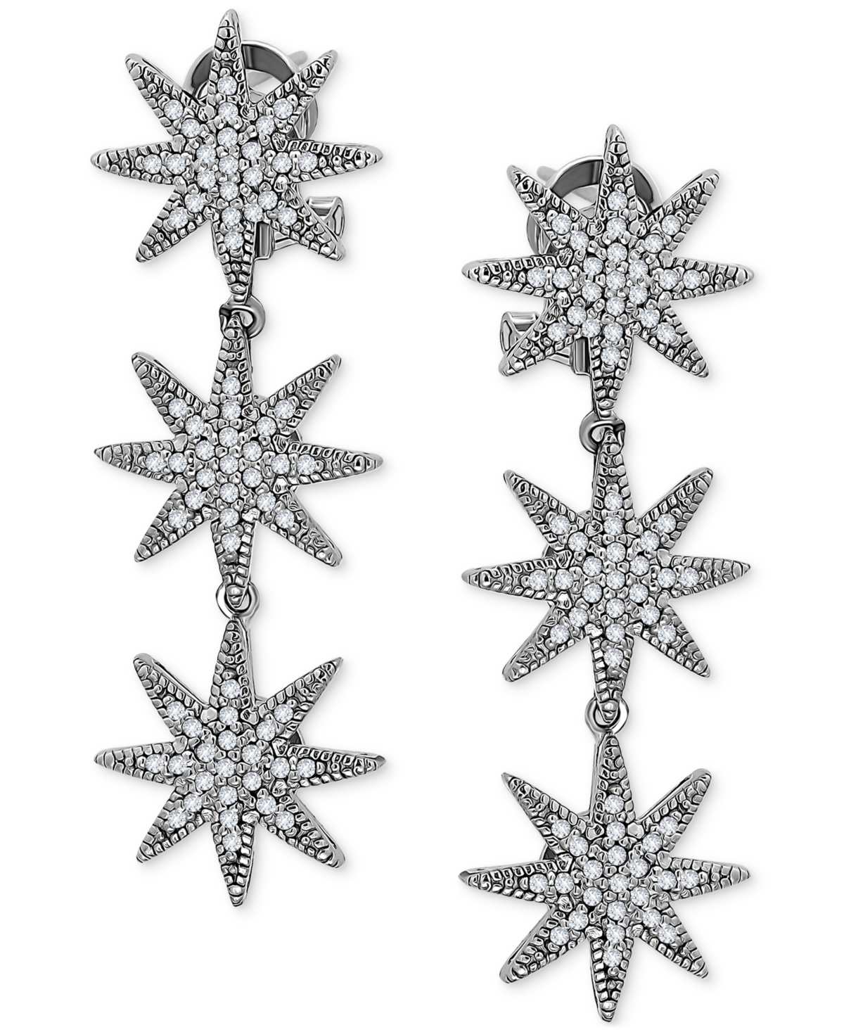 Macy's Cubic Zirconia Triple Star Drop Earrings In Sterling Silver, Created For