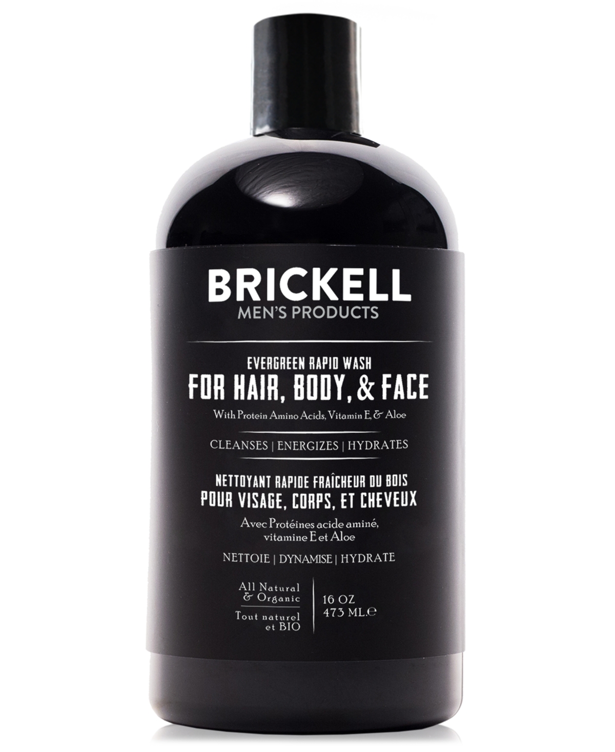 Brickell Men's Products Evergreen Rapid Wash for Hair, Body & Face, 16 oz