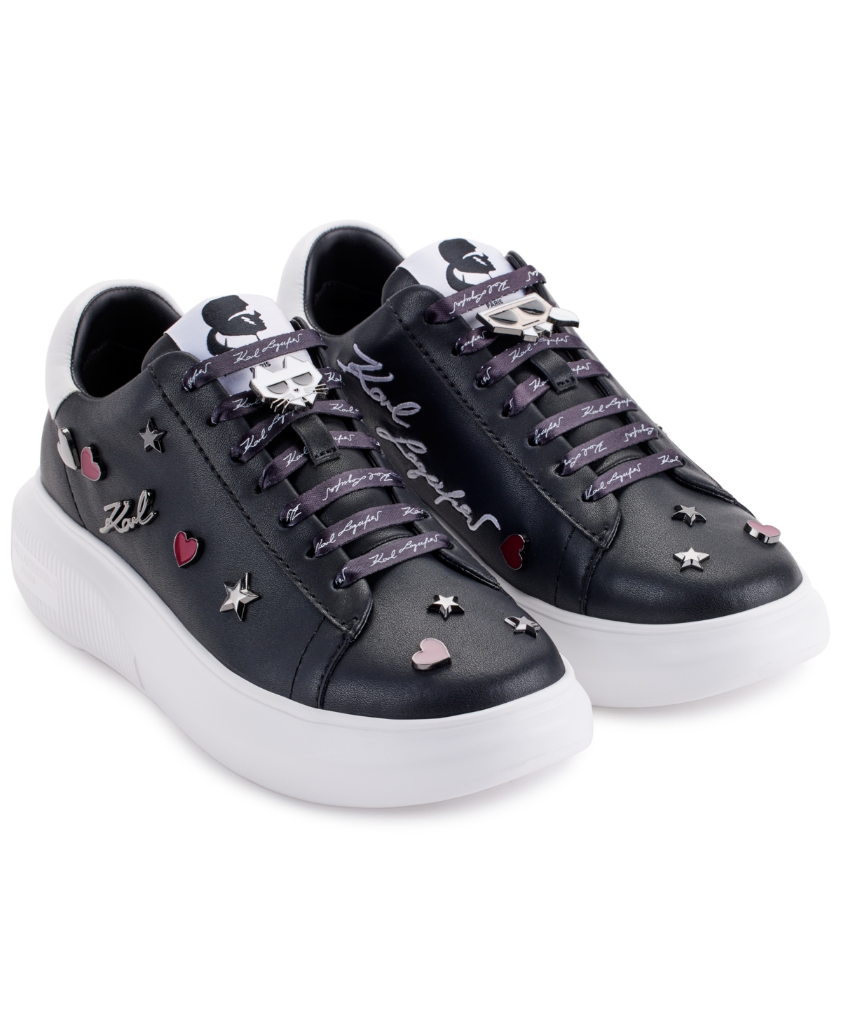 Karl Lagerfeld Kenna Lace-up Low-top Embellished Sneakers In Blk,bright White
