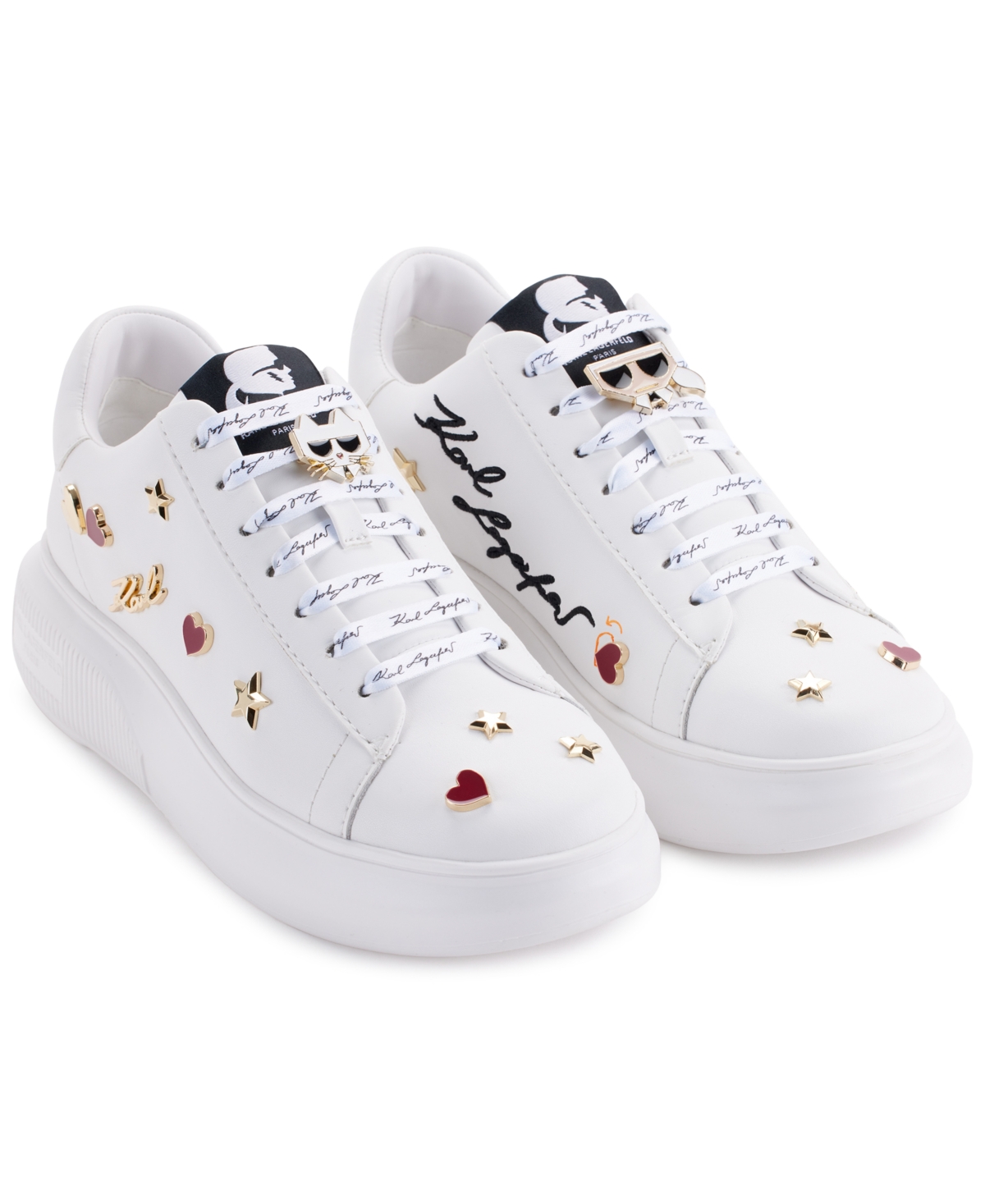 Karl Lagerfeld Kenna Lace-up Low-top Embellished Sneakers In Bright White