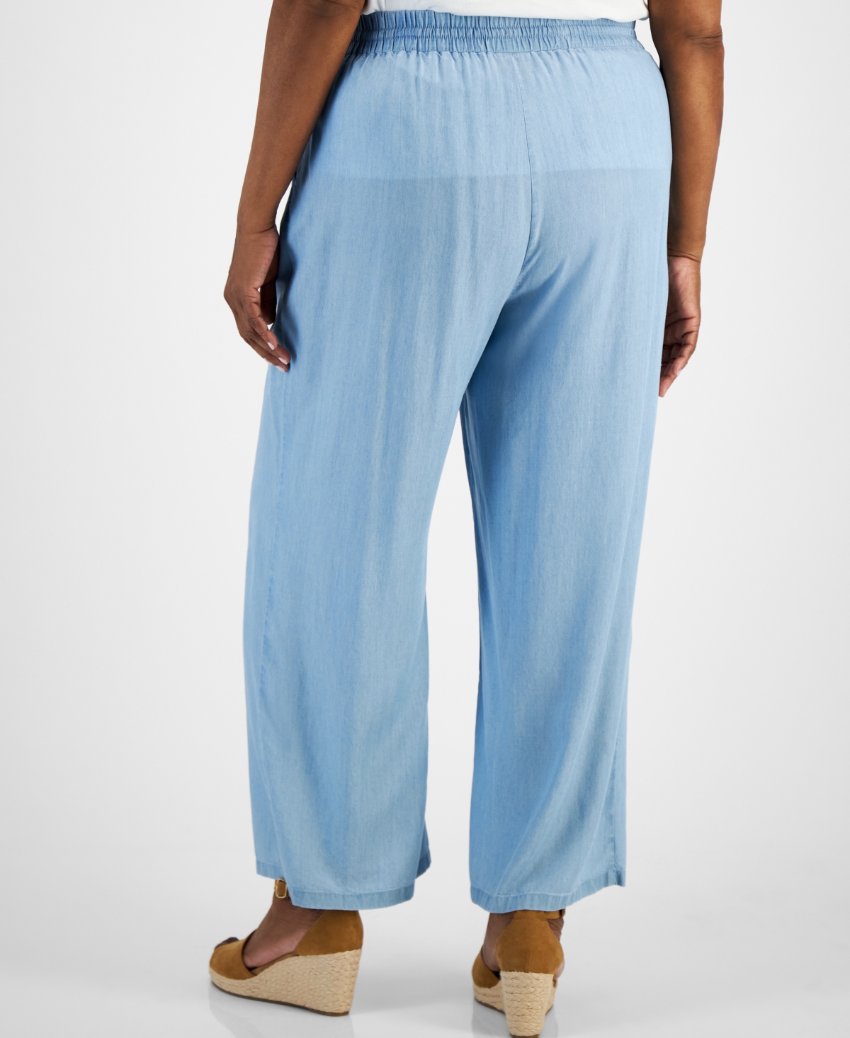 Style & Co Plus Size Chambray High Rise Wide Leg Pants, Created for Macy's