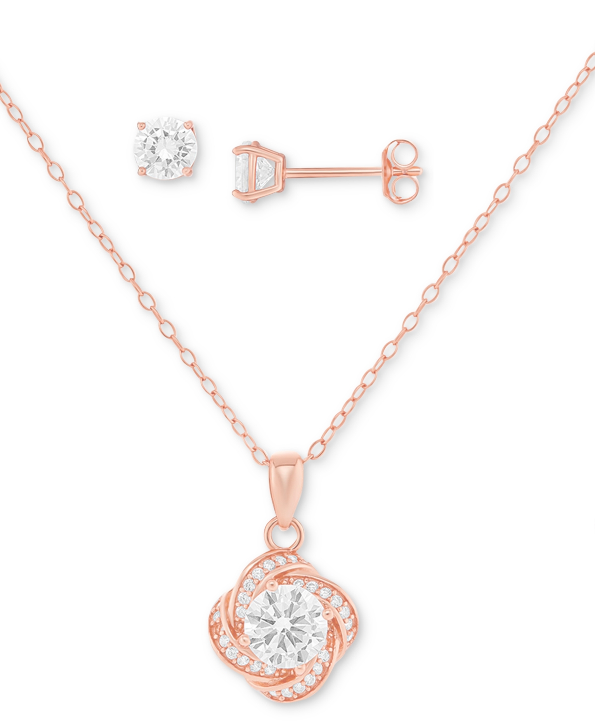 Giani Bernini 2-pc. Set Cubic Zirconia Swirl Pendant Necklace & Solitaire Stud Earrings In 18k Gold-plated Sterlin In Rose Gold