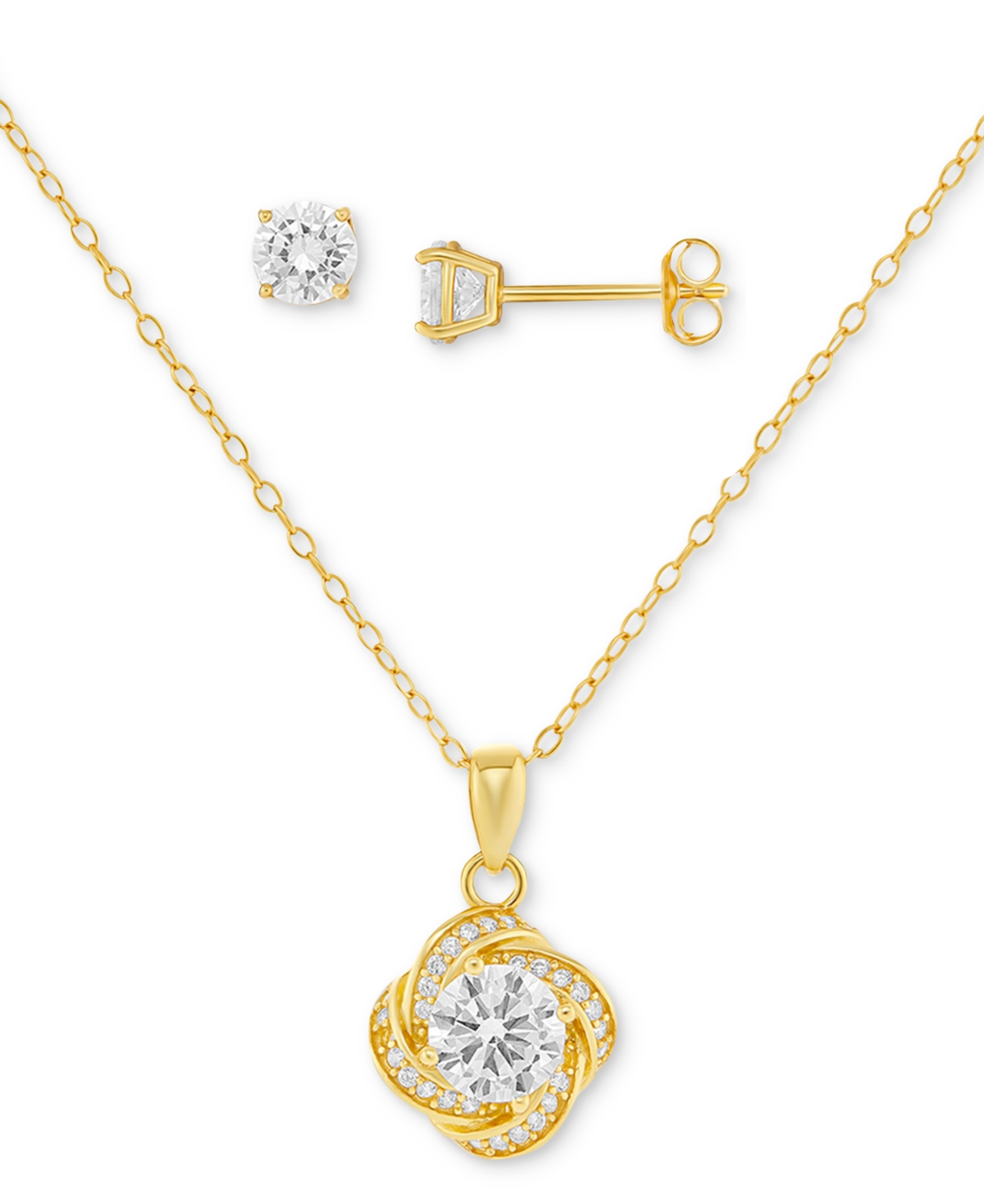 Giani Bernini 2-pc. Set Cubic Zirconia Swirl Pendant Necklace & Solitaire Stud Earrings In 18k Gold-plated Sterlin