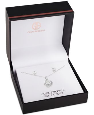 2-Pc. Set Cubic Zirconia Love Knot Pendant Necklace & Solitaire Stud Earrings in Sterling Silver, Created for Macy's
