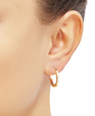 14k Gold Earrings, Polished Square Hoops (17mm)