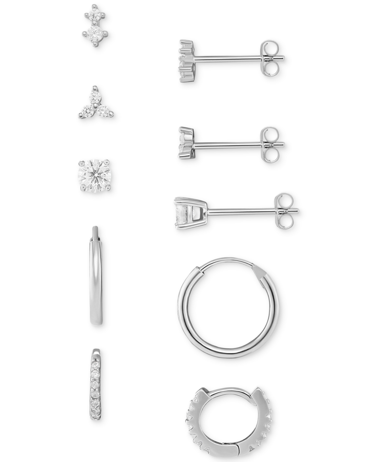 5-Pc. Set Cubic Zirconia Stud & Hoop Earrings in Sterling Silver, Created for Macy's - Sterling Silver