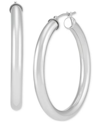 Polished Tube Hoop Earrings (40mm) in 14k Yellow Gold or 14k White Gold