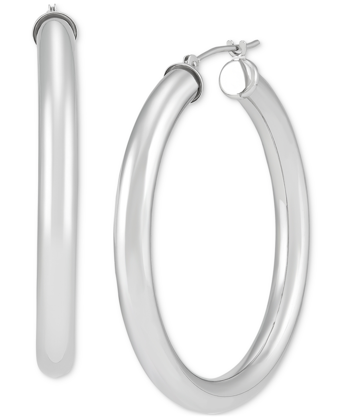 Macy's Polished Tube Hoop Earrings (40mm) In 14k Yellow Gold Or 14k White Gold In White Gold